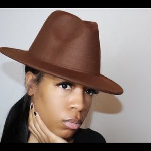 Unisex Two Toned Flat Brim Fedora Hat - Chocolate/Red